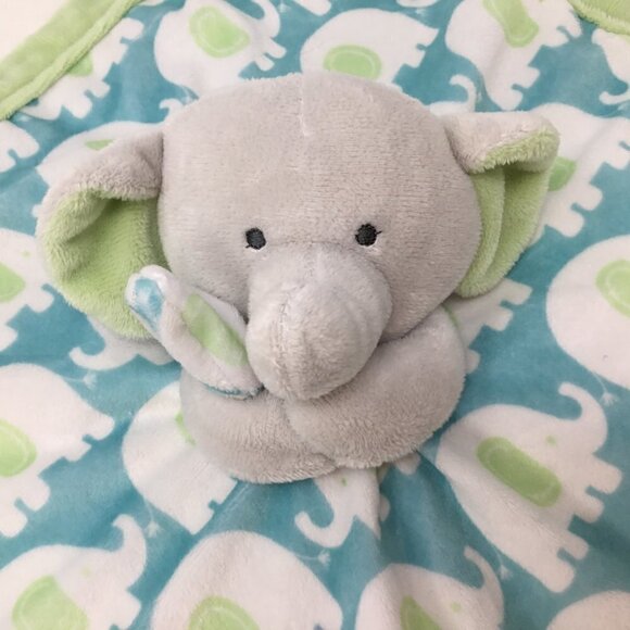 Carters Gray Elephant Hugger Blue Green Lovey Security Blanket Plush Toy Comfort - Picture 4 of 7